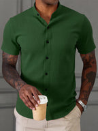 Men's Summer Casual Stand Collar Short Sleeve Shirt