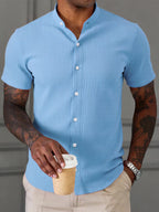 Men's Summer Casual Stand Collar Short Sleeve Shirt