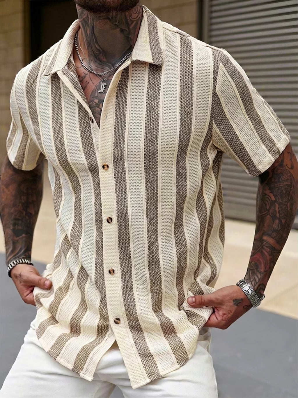 Men's Summer Casual Striped Short Sleeve Shirt