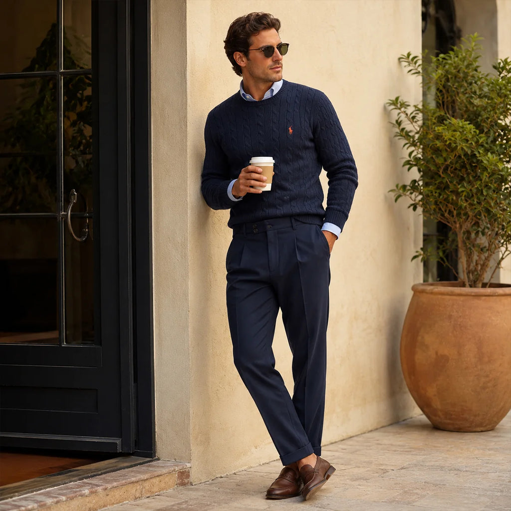 Men's Tailored Smart Slim Fit Pleated Trousers