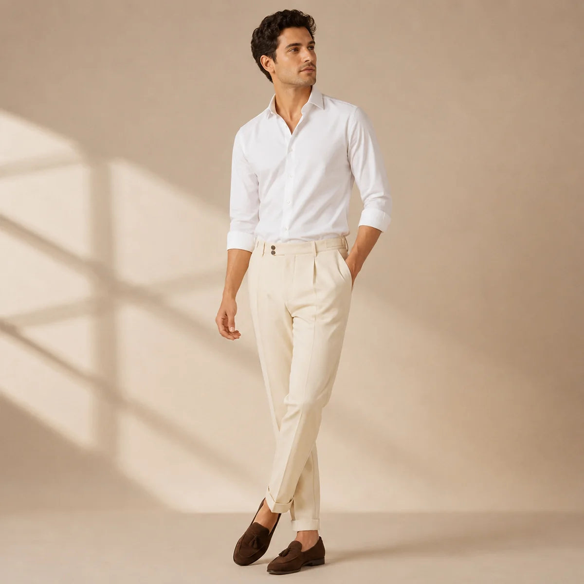 Men's Tailored Smart Slim Fit Pleated Trousers