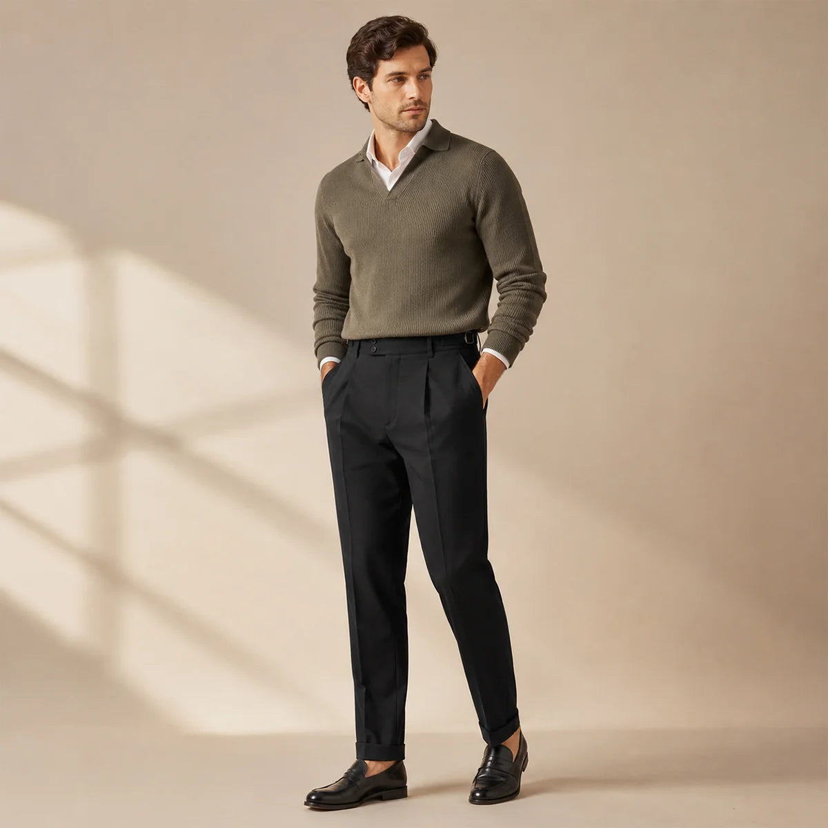 Men's Tailored Smart Slim Fit Pleated Trousers