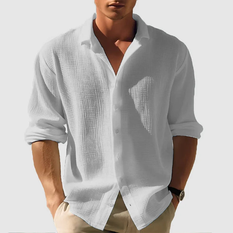 Men's Textured Long Sleeve Button Down Shirt