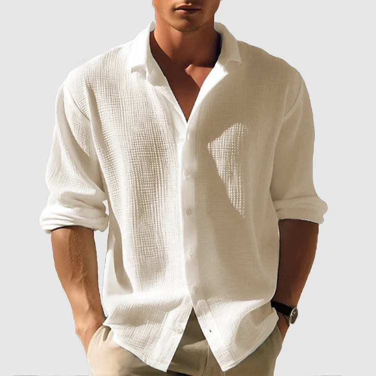Men's Textured Long Sleeve Button Down Shirt