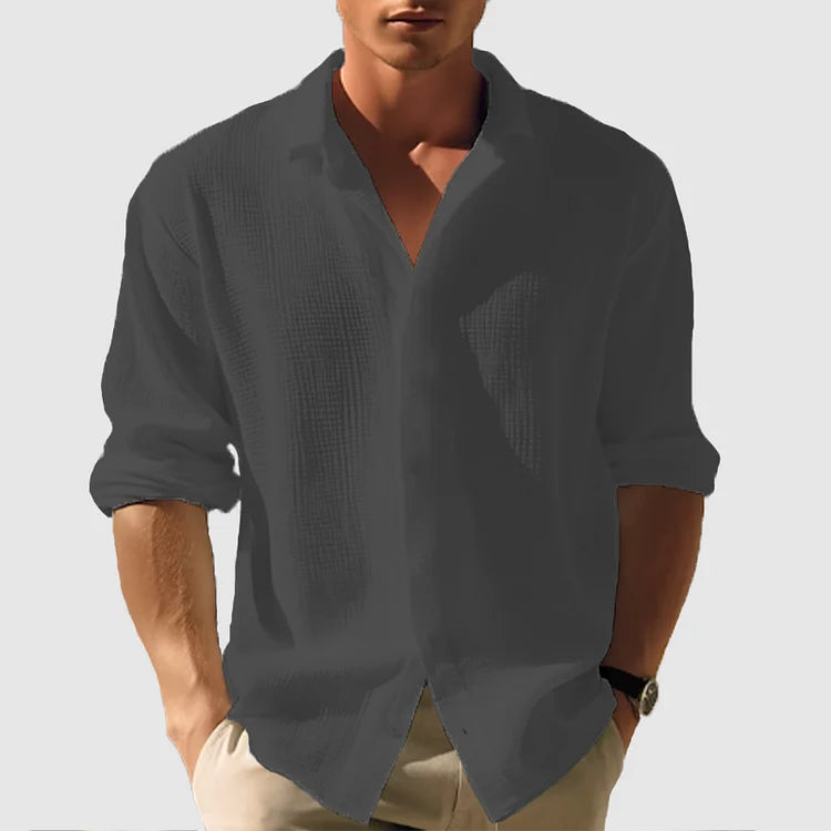 Men's Textured Long Sleeve Button Down Shirt