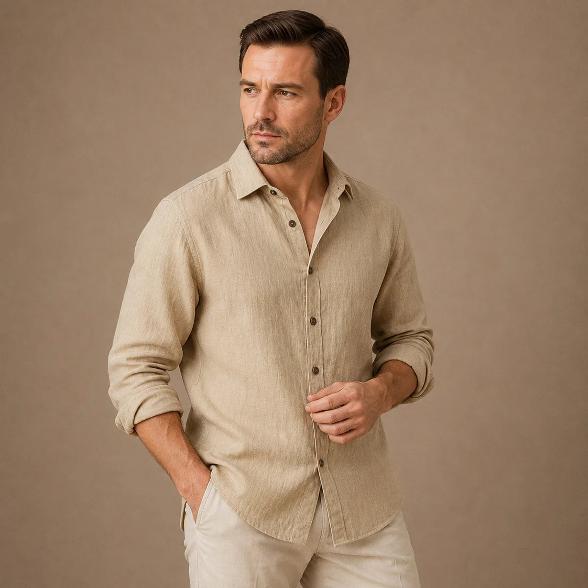 Men's Vintage Long-Sleeve Cotton Shirt