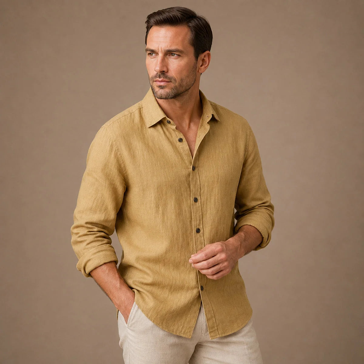 Men's Vintage Long-Sleeve Cotton Shirt