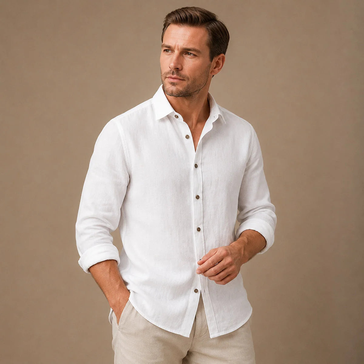 Men's Vintage Long-Sleeve Cotton Shirt
