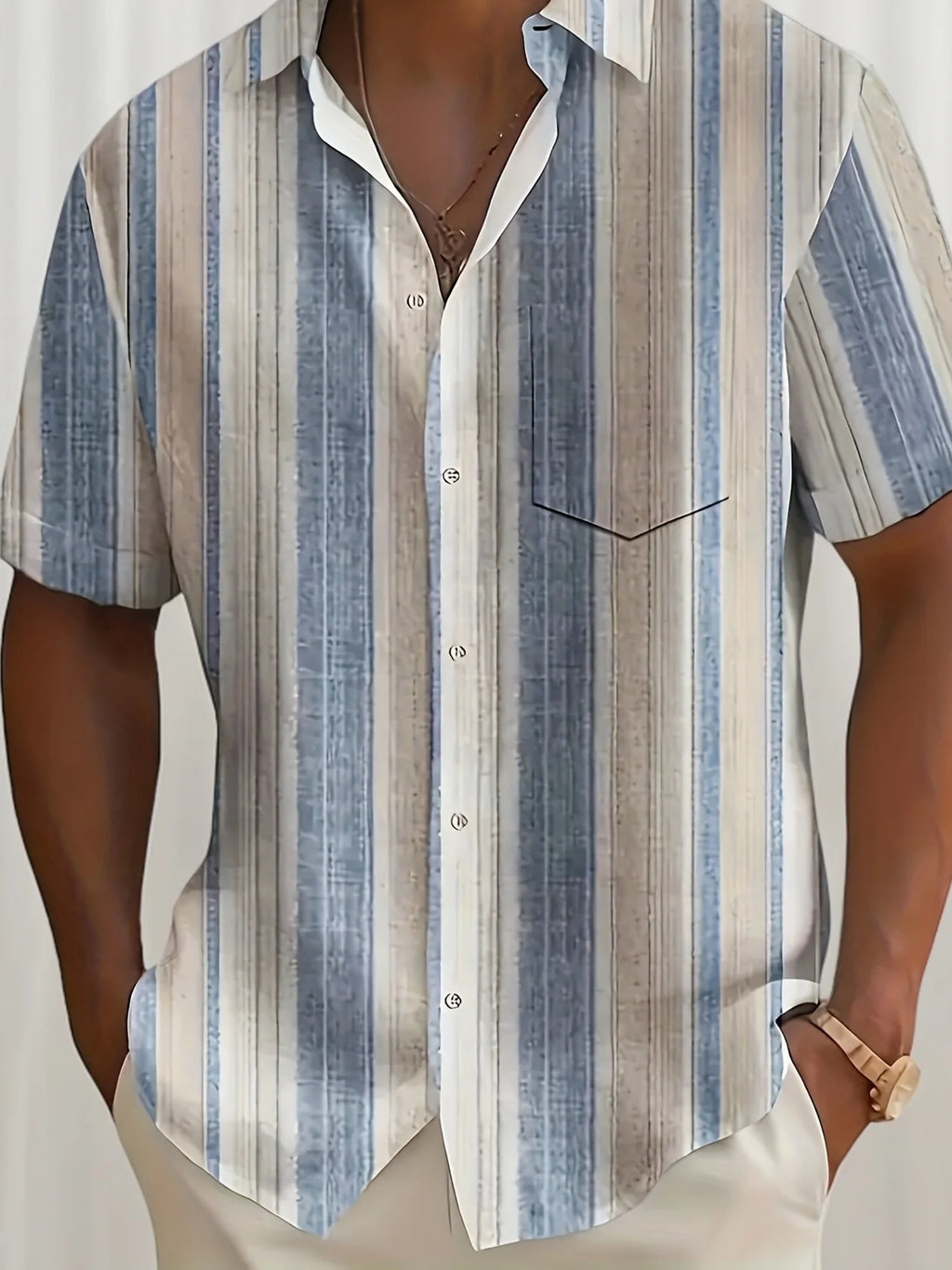 Relaxed Striped Short-Sleeve Shirt for Men