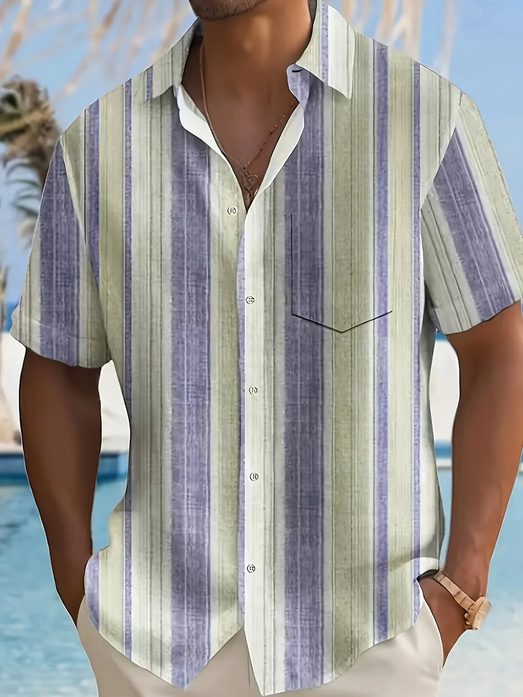 Relaxed Striped Short-Sleeve Shirt for Men