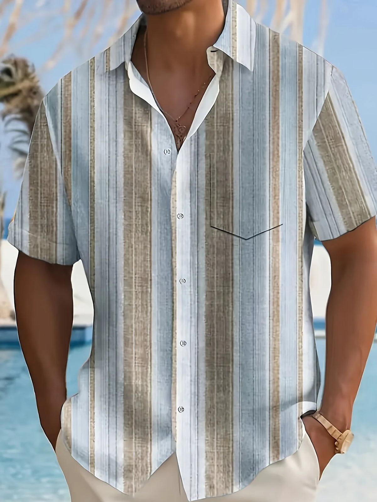 Relaxed Striped Short-Sleeve Shirt for Men