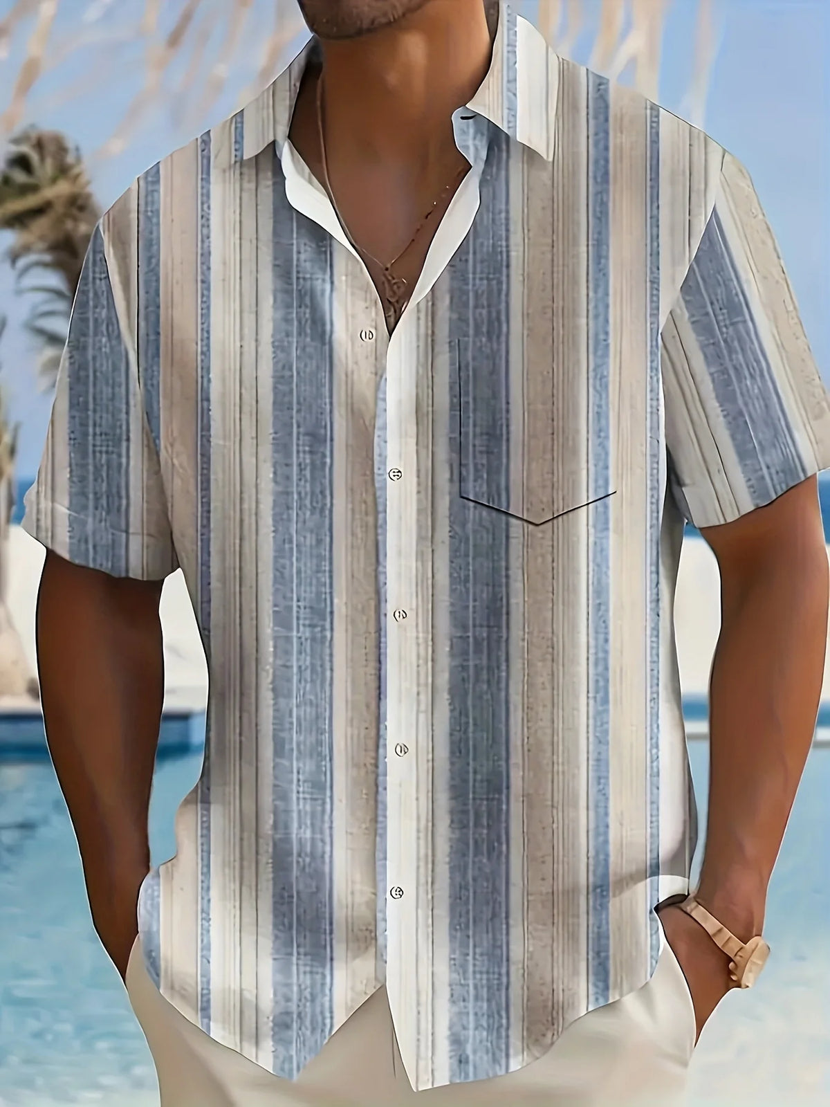 Relaxed Striped Short-Sleeve Shirt for Men