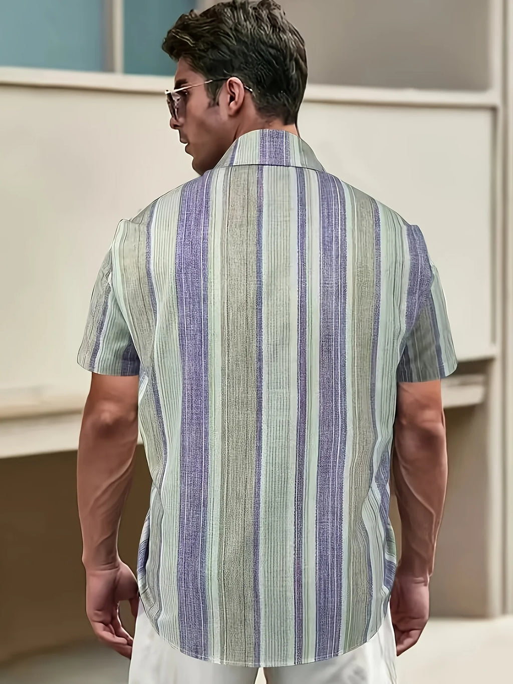 Relaxed Striped Short-Sleeve Shirt for Men