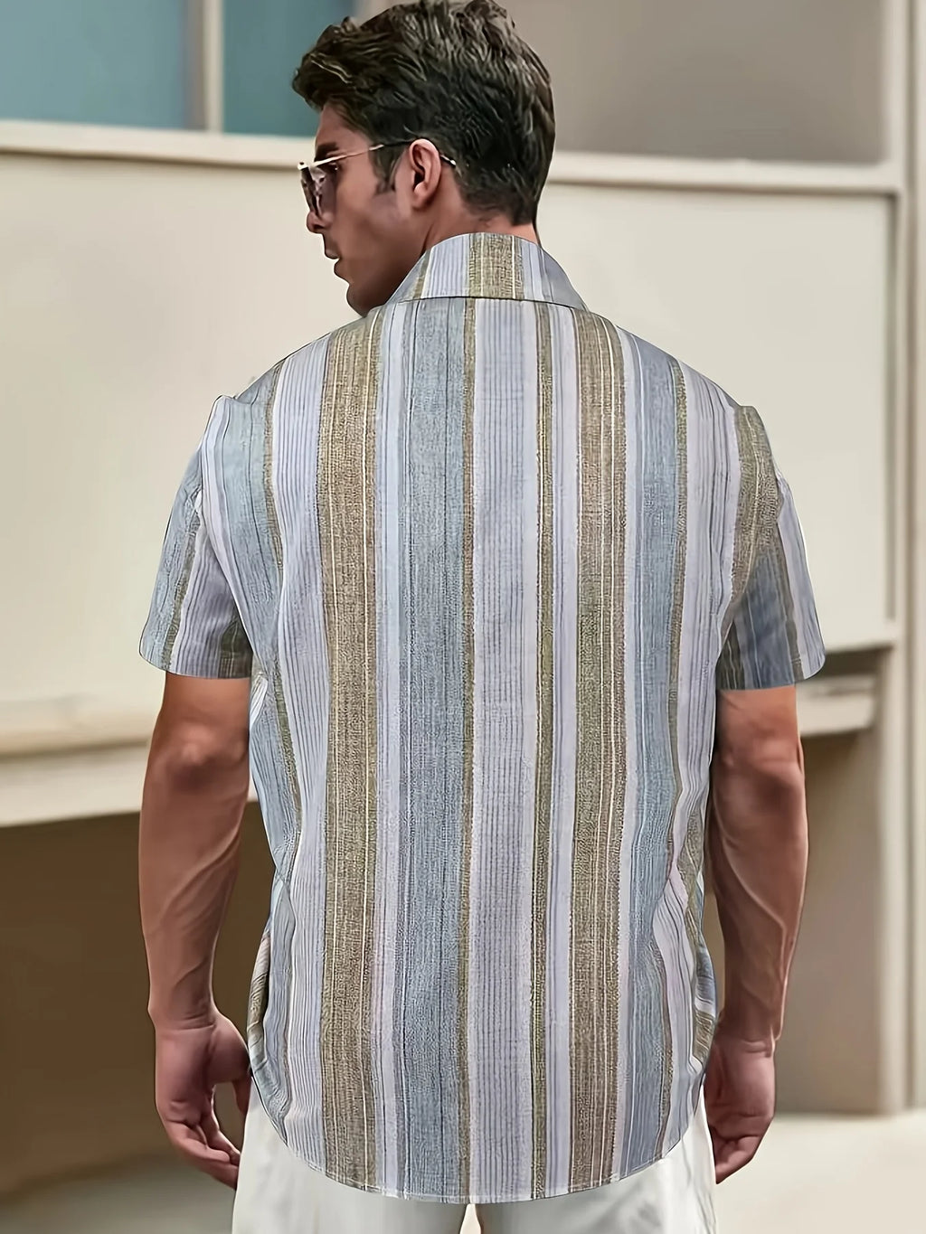 Relaxed Striped Short-Sleeve Shirt for Men