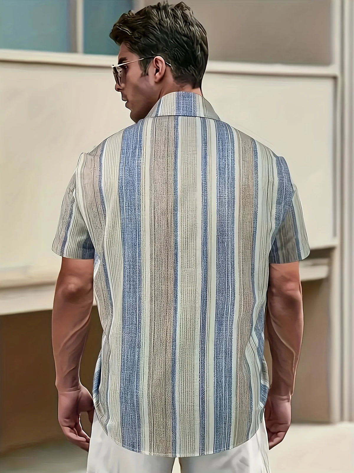 Relaxed Striped Short-Sleeve Shirt for Men