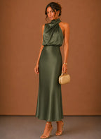 Satin Halter Maxi Dress for Women