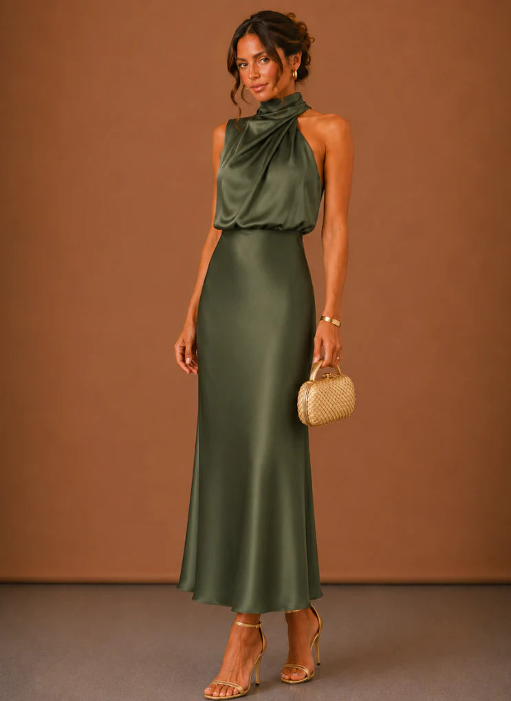 Satin Halter Maxi Dress for Women