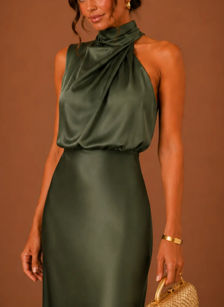 Satin Halter Maxi Dress for Women
