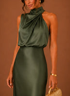 Satin Halter Maxi Dress for Women