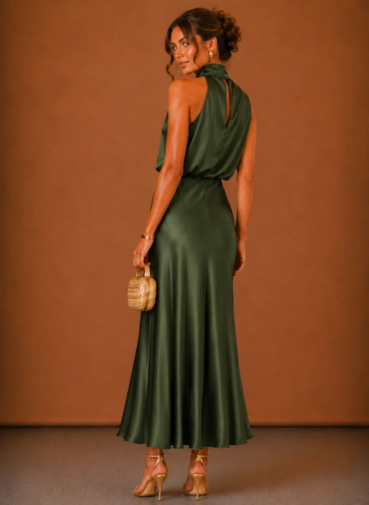 Satin Halter Maxi Dress for Women