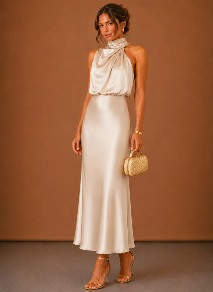 Satin Halter Maxi Dress for Women