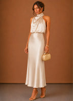 Satin Halter Maxi Dress for Women