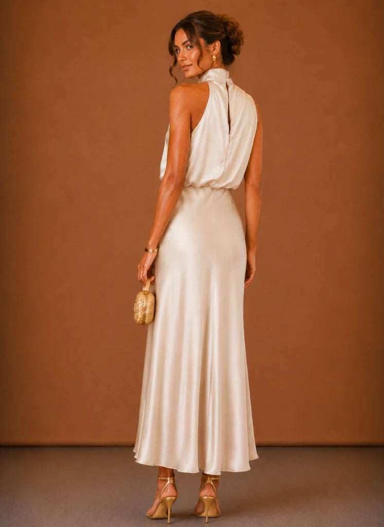 Satin Halter Maxi Dress for Women