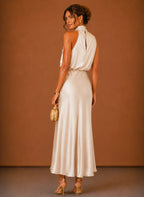 Satin Halter Maxi Dress for Women