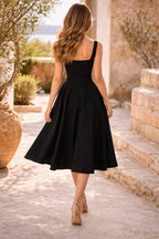 Sleeveless Square Neck A-Line Midi Dress for Women