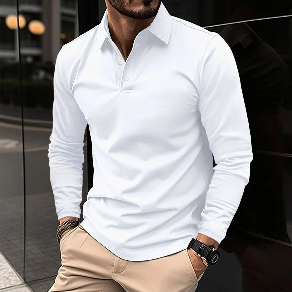Smart Casual Long-Sleeved Polo Shirt for Men