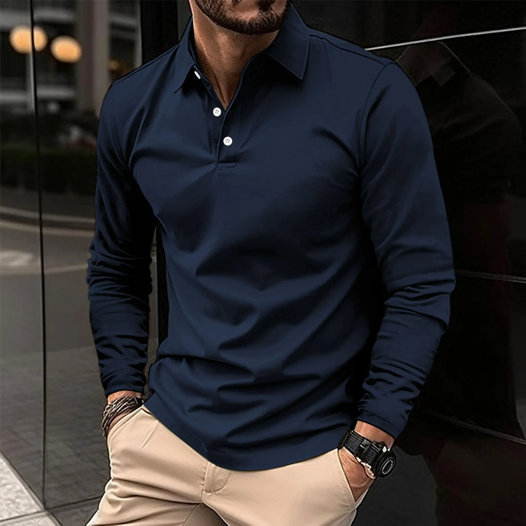 Smart Casual Long-Sleeved Polo Shirt for Men