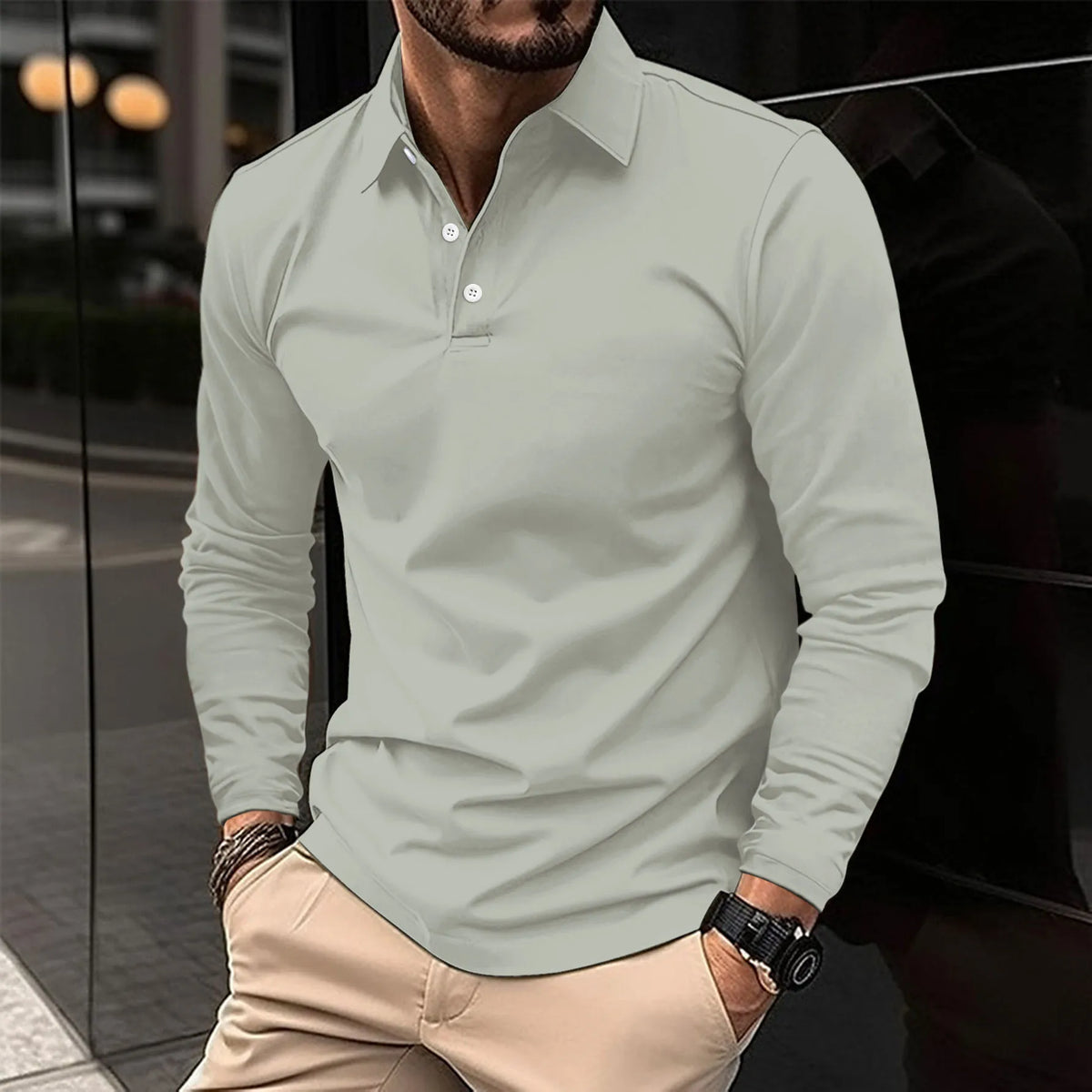Smart Casual Long-Sleeved Polo Shirt for Men