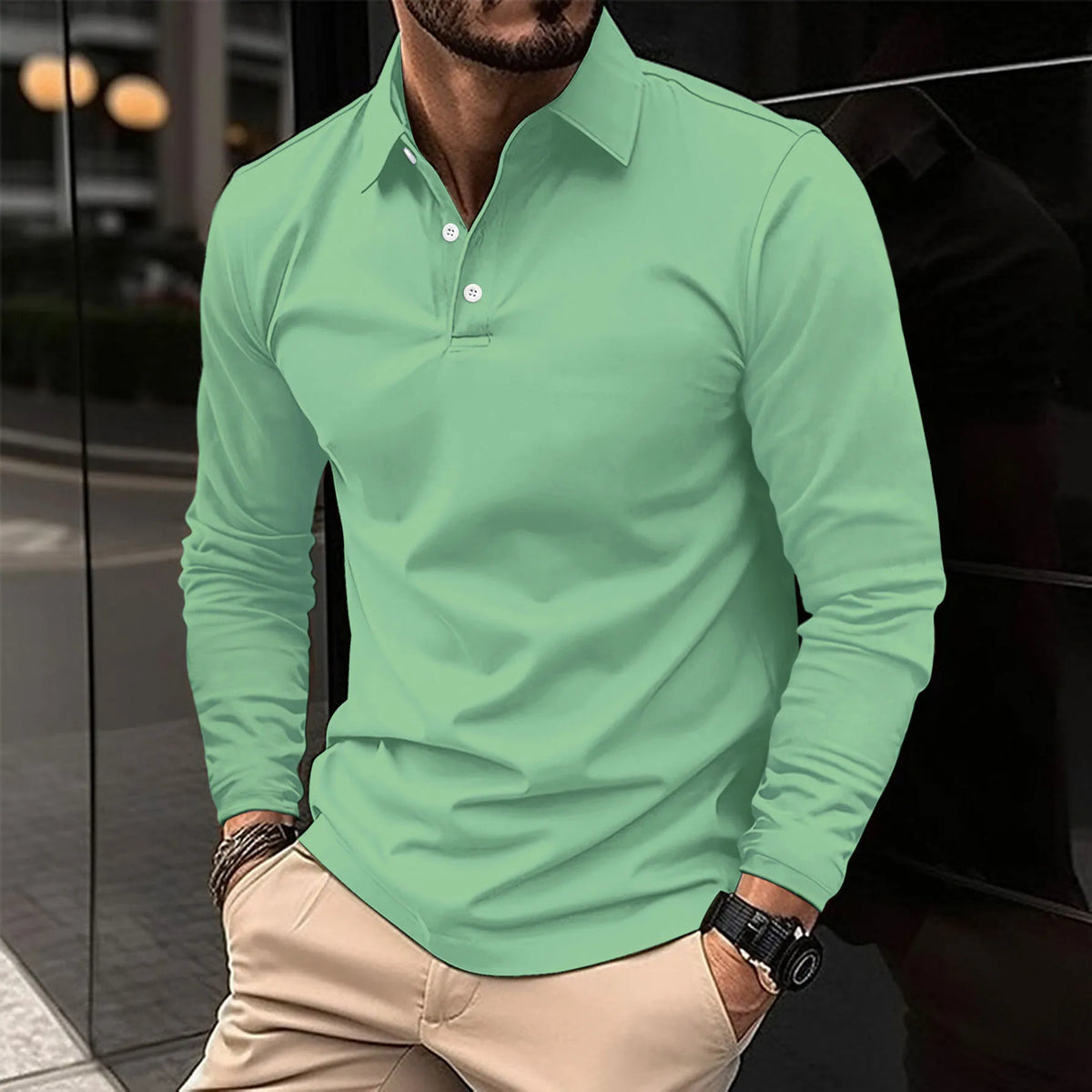 Smart Casual Long-Sleeved Polo Shirt for Men