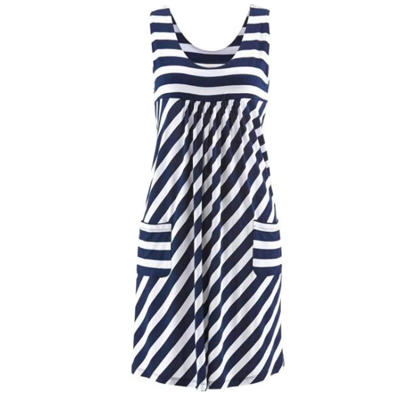 Striped Sleeveless Loose Midi Sundress for Women