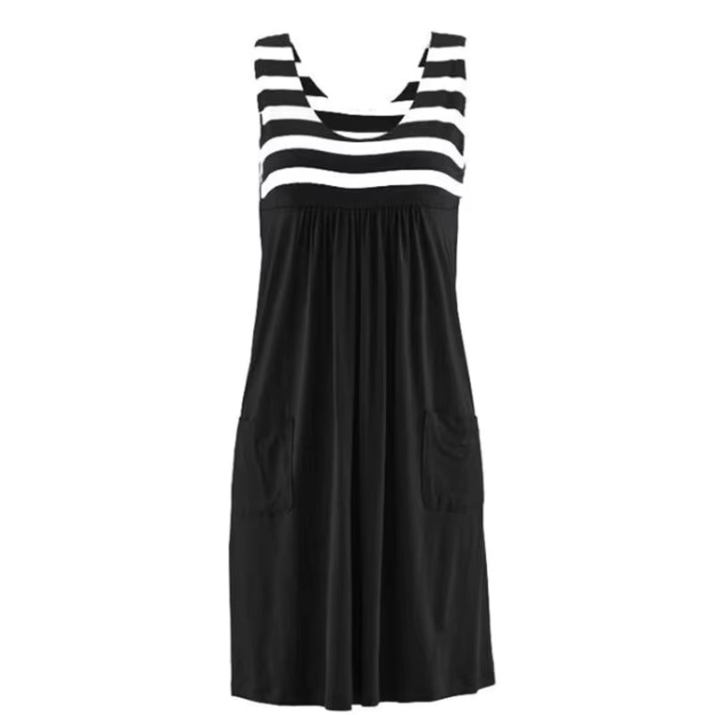 Striped Sleeveless Loose Midi Sundress for Women