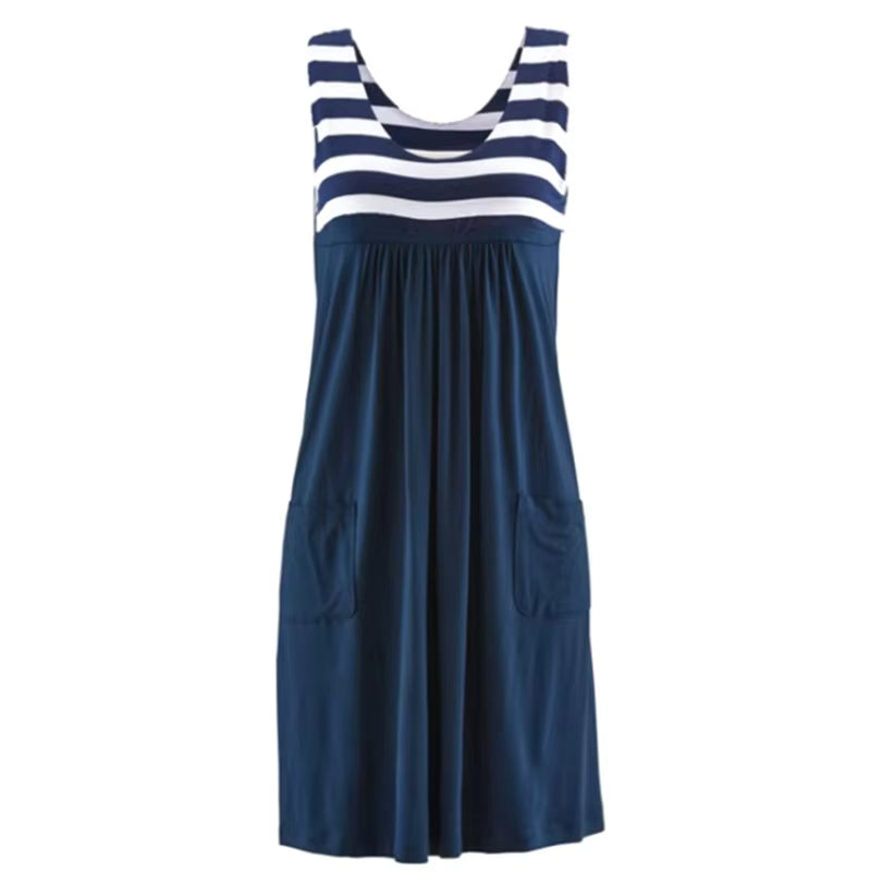 Striped Sleeveless Loose Midi Sundress for Women