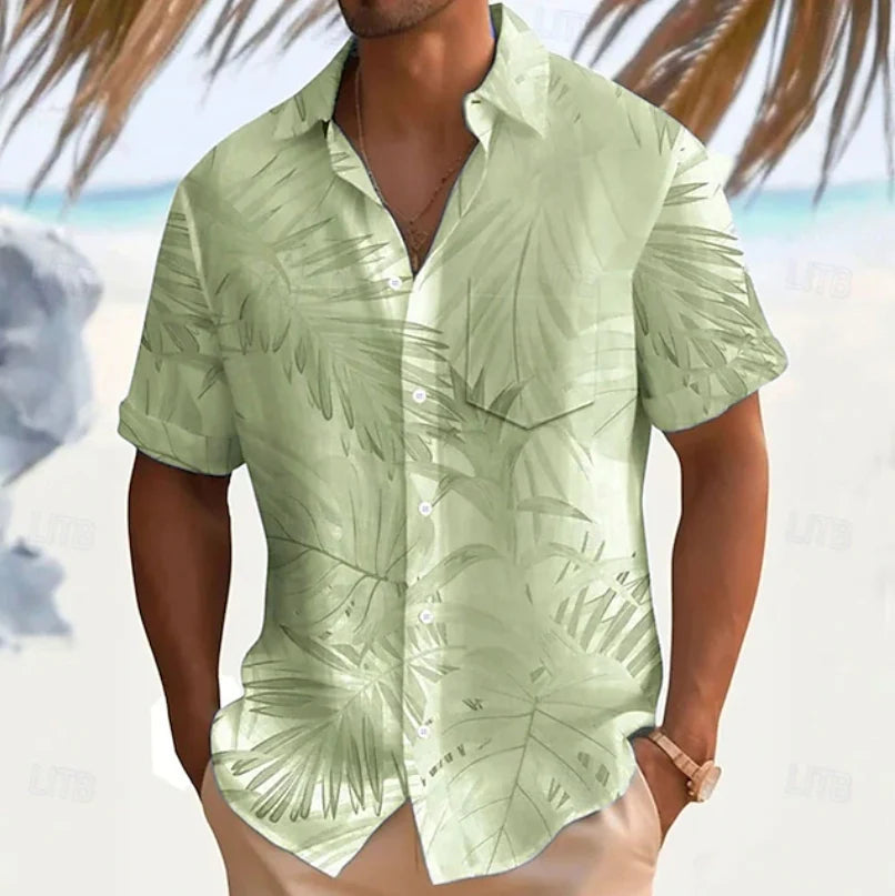 Tropical Print Short-Sleeve Shirt for Men