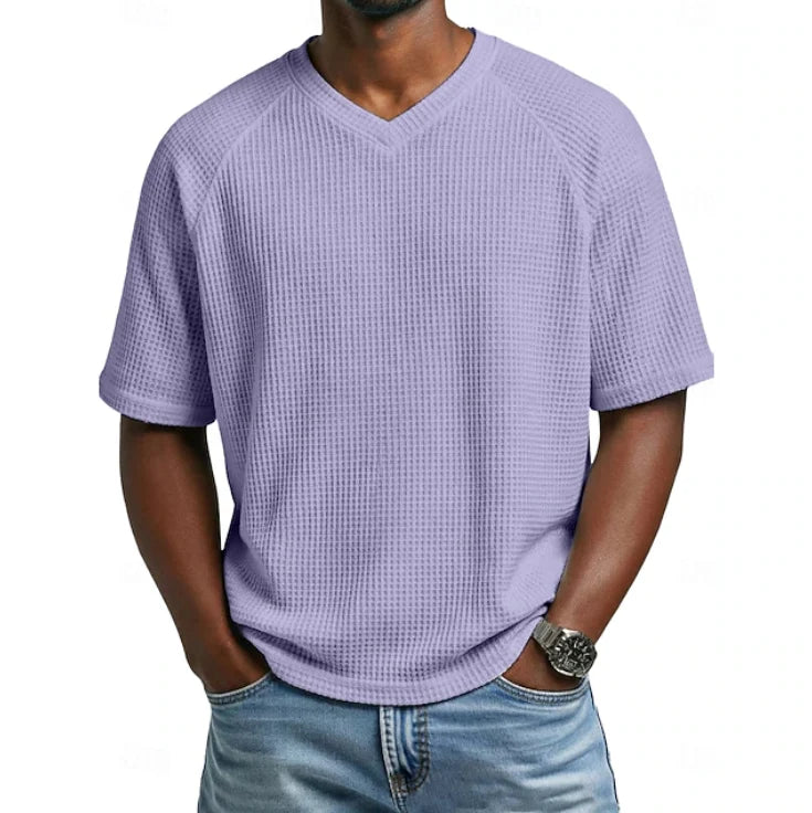 V-Neck Short Sleeve Waffle Shirt for Men
