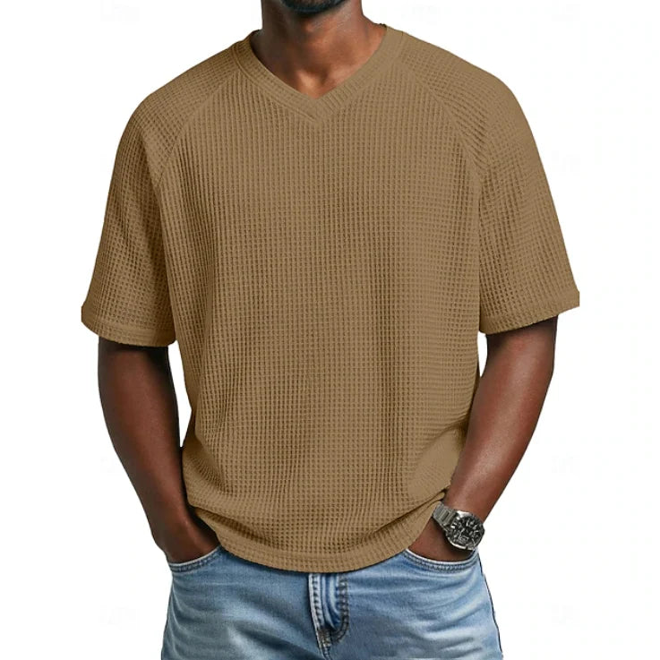 V-Neck Short Sleeve Waffle Shirt for Men
