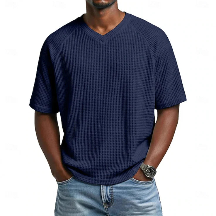 V-Neck Short Sleeve Waffle Shirt for Men