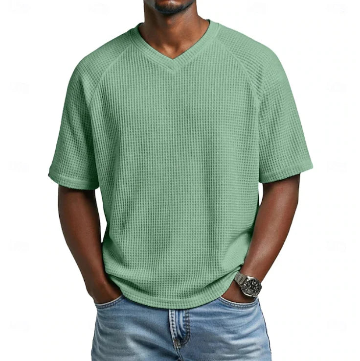V-Neck Short Sleeve Waffle Shirt for Men