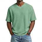 V-Neck Short Sleeve Waffle Shirt for Men