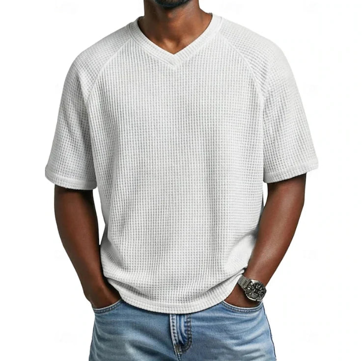 V-Neck Short Sleeve Waffle Shirt for Men