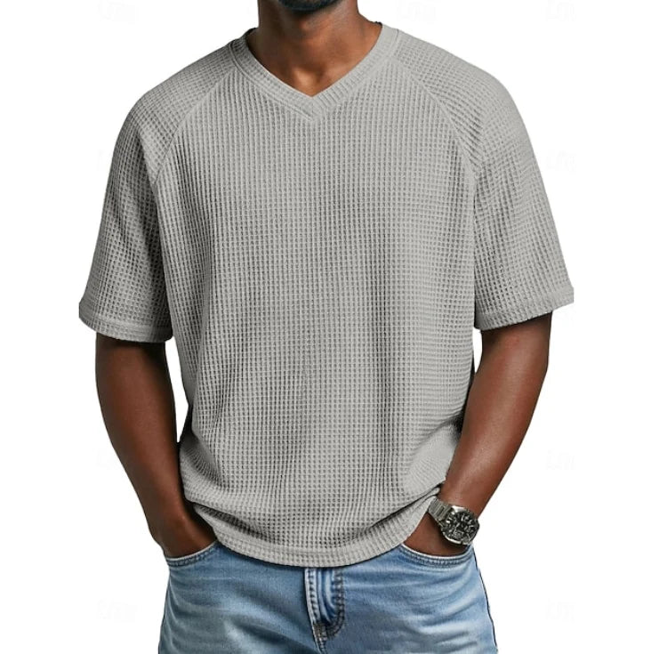 V-Neck Short Sleeve Waffle Shirt for Men