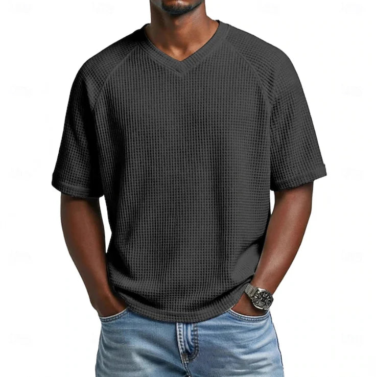 V-Neck Short Sleeve Waffle Shirt for Men