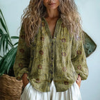 Vintage Leaf Print Shirt for Women