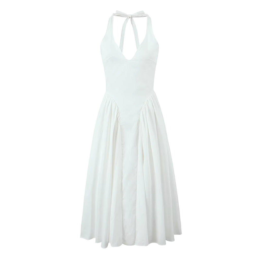 Women's Backless Halter Midi Dress