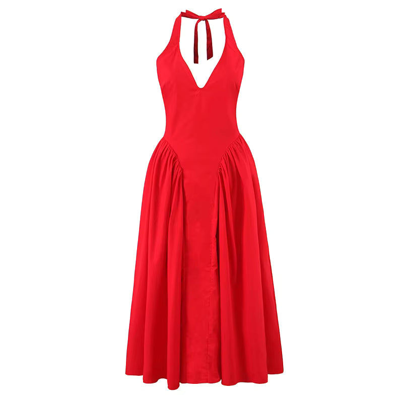 Women's Backless Halter Midi Dress