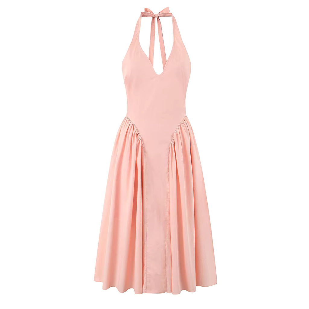 Women's Backless Halter Midi Dress