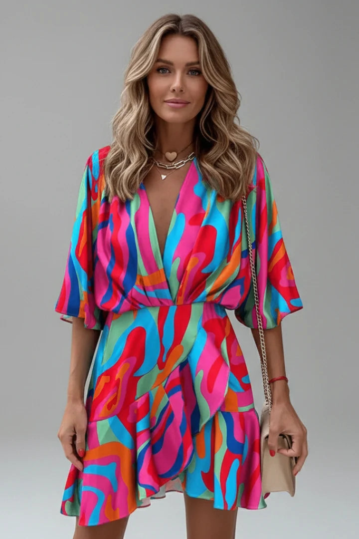 Women's Batwing Sleeve V-Neck Mini Dress